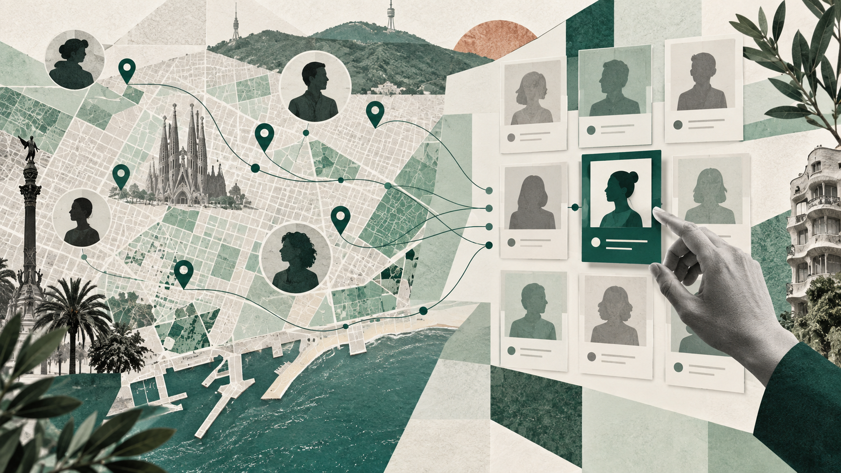 Un mapa ordenat de Barcelona connecta filtres, ubicacions i fitxes professionals en un directori institucional.
