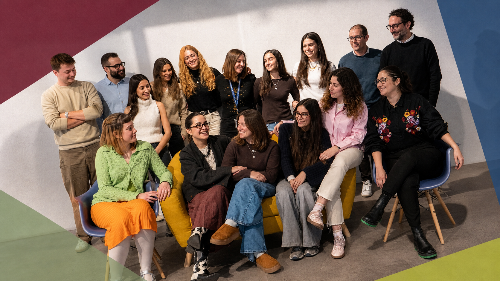Retrat coral de l’equip Karmina amb una intervenció editorial subtil que suggereix diferents especialitats connectades.